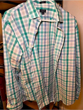J.Crew Slim Flex Wrinkle-Free Dress Shirt in Plaid Check Plaid Check Shirt Green